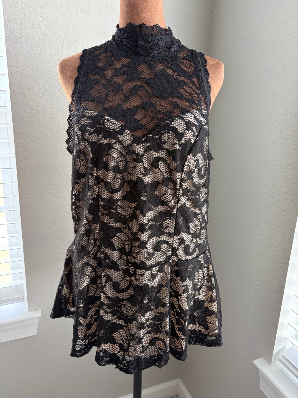 City Chic Black Lace High-Neck Peplum Blouse